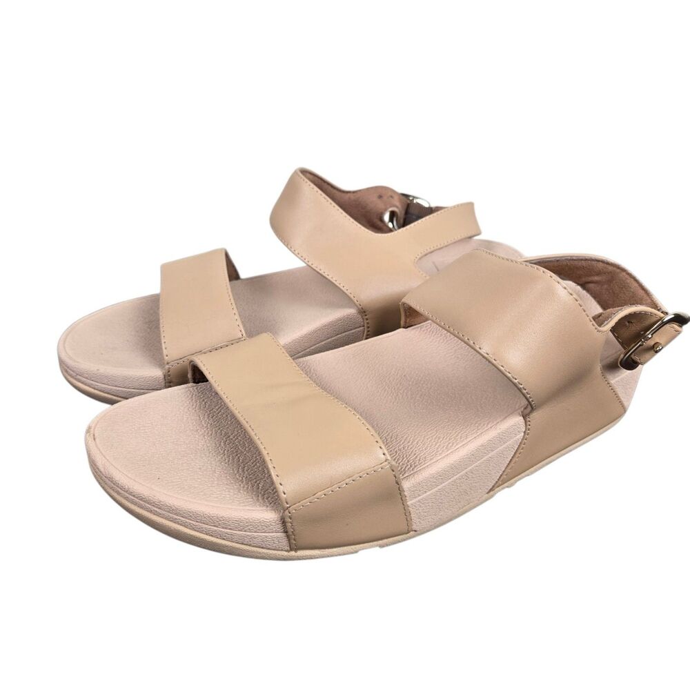 FitFlop Lulu Sandals Sz 6 Tan Faux Leather Buckle Ankle Strap Comfort